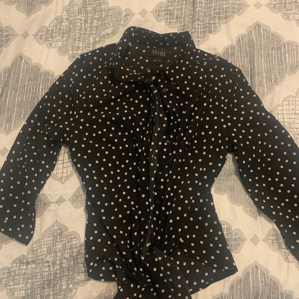 Vixbie tie up polka dot blouse